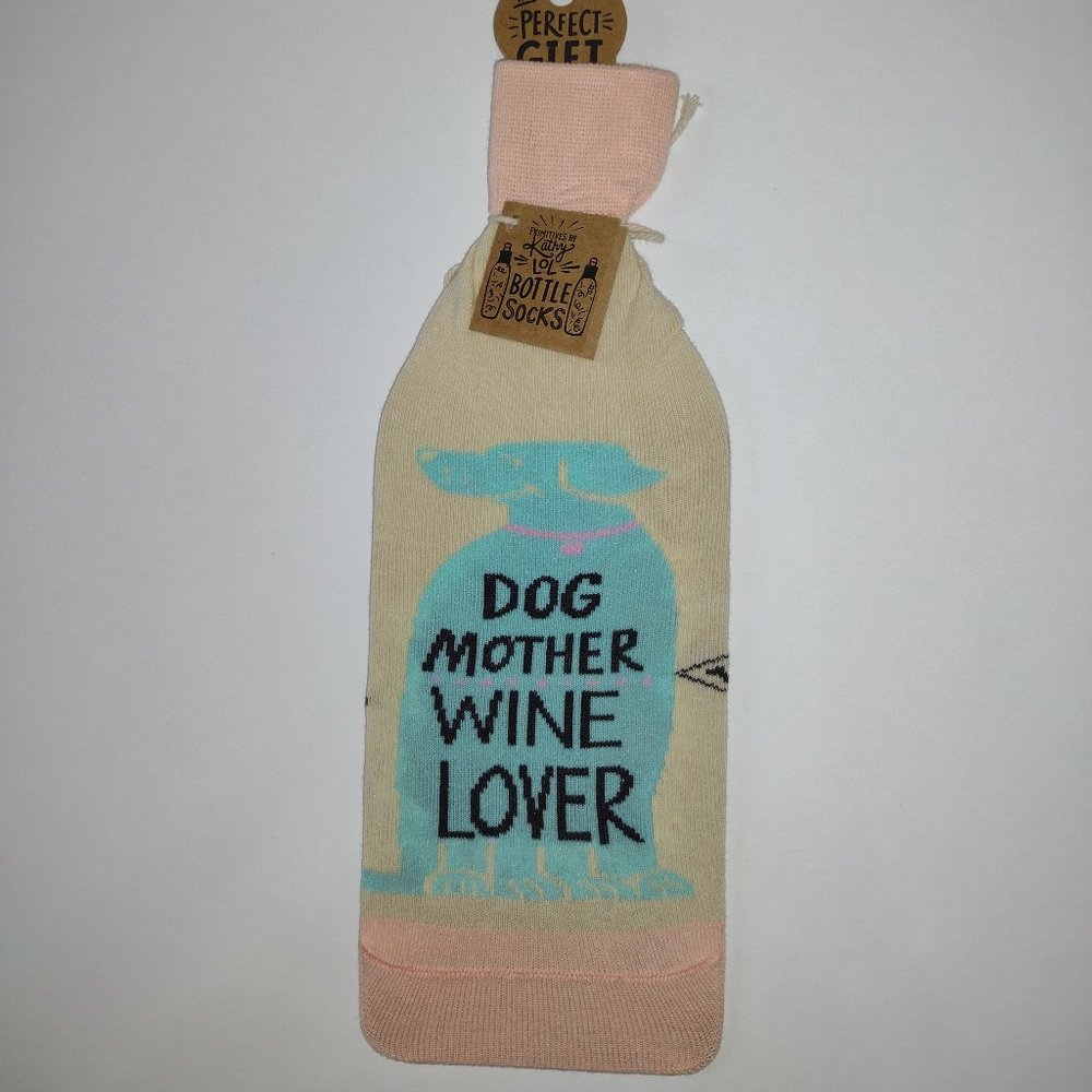 Bottle Cover -Dog Mother- 3.50" x 11.25" Fits 750mL to 1.5L- Pink & Yellow - PBK